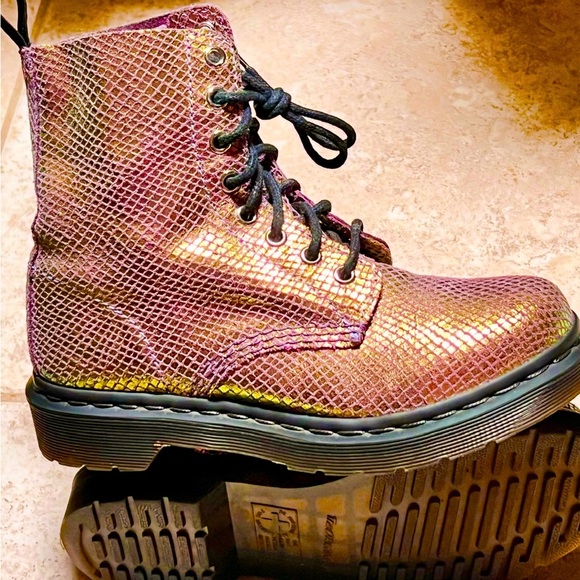 Dr. Martens Shoes - Dr. Marten Pascal Boots Violet Mirror Iridescent Rainbow Mermaid Suede Leather